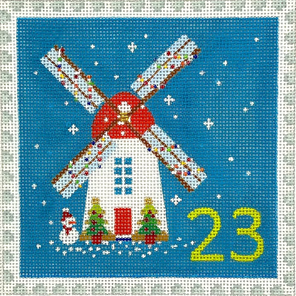 Klara Hawkins – Advent Stamp #23 – Windmill w/ Snowman
