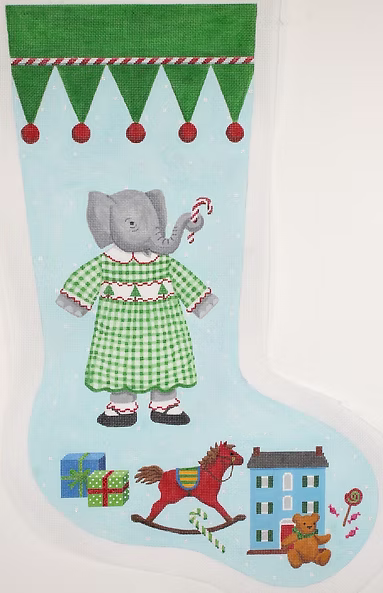 Kelly Rightsell Stocking – Elephant Girl in Green Checked Dress