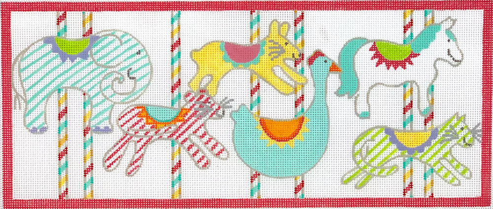 Jilly Walsh – Carousel Animals – coral, turquoise, yellow, lime, orange & lavender