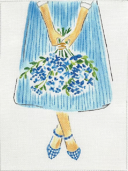 Lindsay Brackeen – Blue Flowers on Striped Skirt