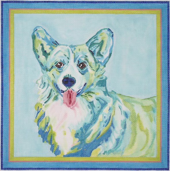 Megan Carn Welsh Corgi – blues & greens with pink