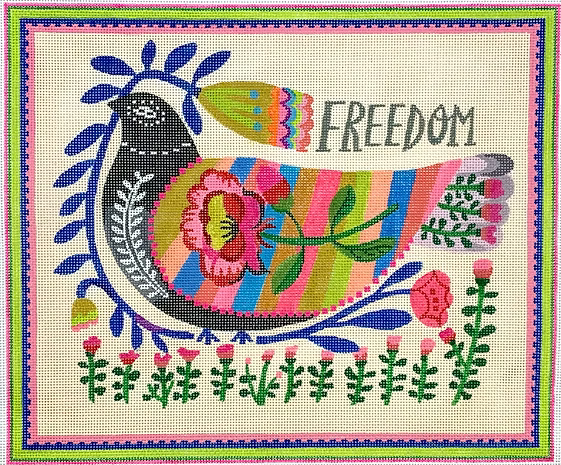 Carolyn Gavin – Freedom Dove with Flowers – multi color 18 mesh