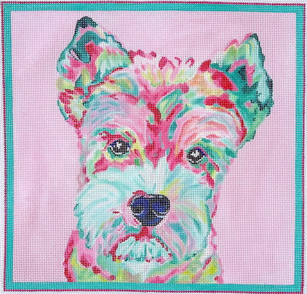 Megan Carn – Mini Schnauzer – multi on soft pink