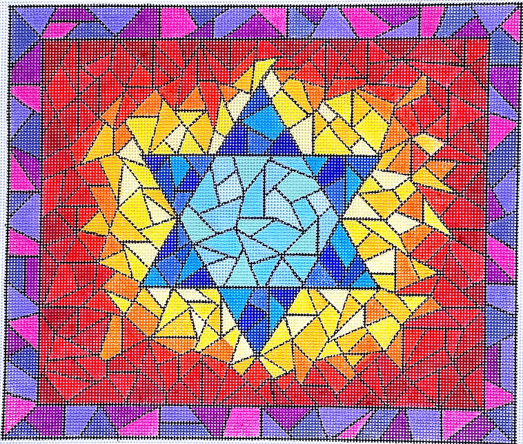 Tallis Bag – Stained Glass w/ Star of David – blues, yellows, oranges, reds, & purples w/