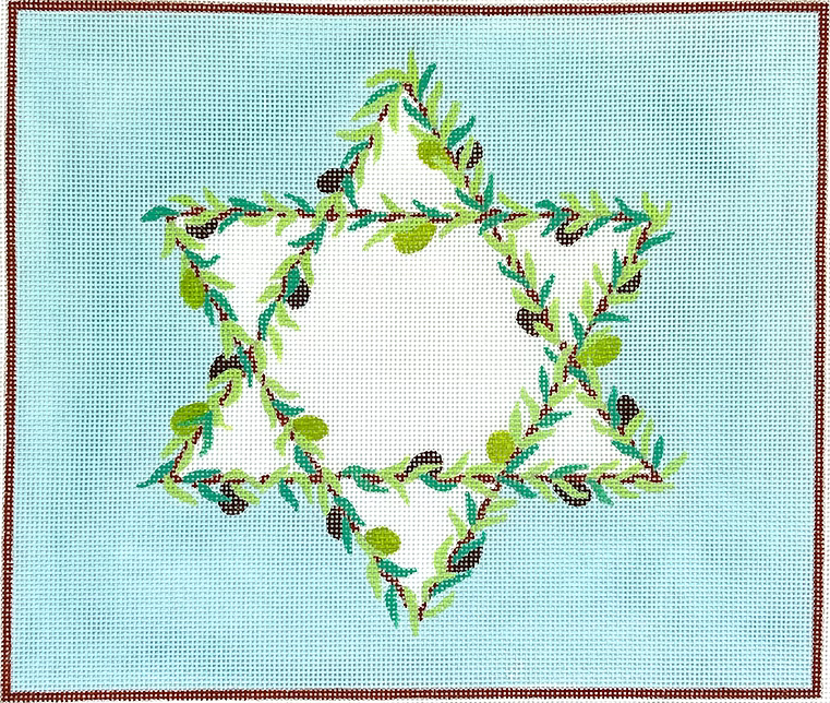 Tallis Bag – Olive Branches Star of David – on light sky blue