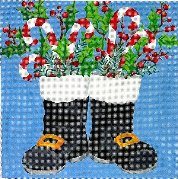 Sally Eckman Roberts – Santa’s Boots w/ Candy Canes & Greenery