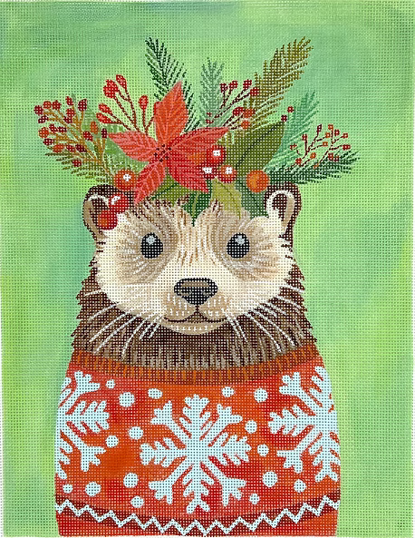 Mia Charro – Otter in a Christmas Sweater – on soft sage green
