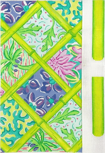 Envelope Clutch w/ Sides – Lilly-inspired Patchwork w/ Bamboo – blues, greens, periwinkle