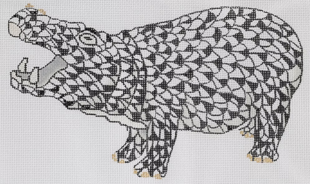 Herend-inspired Fishnet Hippo – black w/ gold