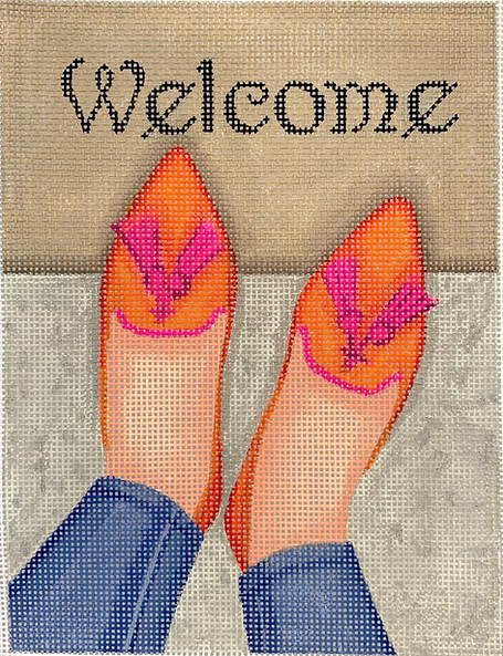 “Welcome” Mat – Orange Flats w/ Fuchsia Tassels