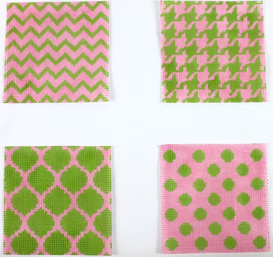 Set of 4 Planet Earth Coaster Inserts – Mixed Geometric Patterns – pink & lime