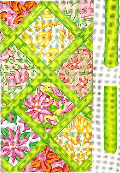 Envelope Clutch w/ Sides – Lilly-inspired Patchwork w/ Bamboo – pinks, oranges &