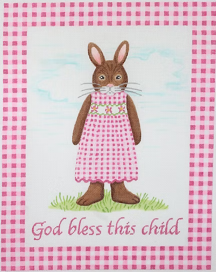 Kelly Rightsell – “God bless this child” Girl Bunny w/ Pink Gingham Border