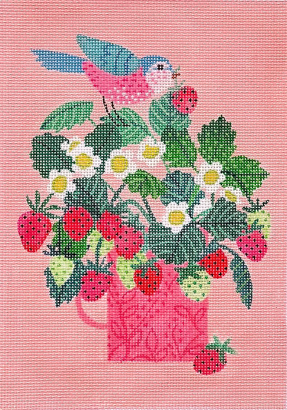 Rebecca Jones – Pink Mug with Strawberries & Songbird