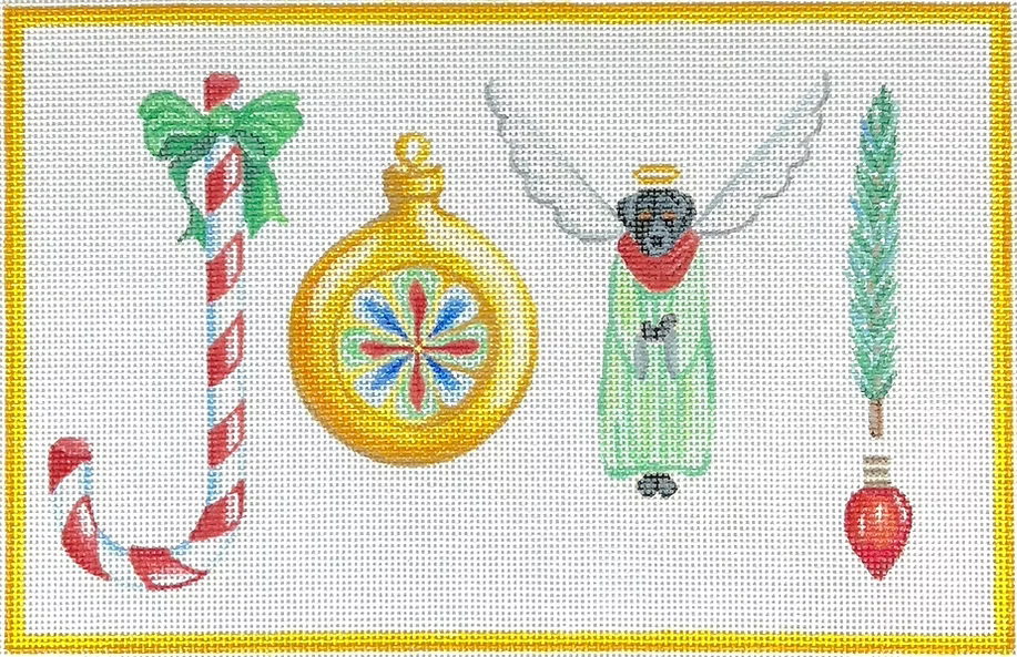 Wendy Russell – JOY! w/ candy cane, bauble ornament, black lab angel, pine sprig &
