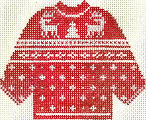 Red Reindeer Sweater Ornament 5.5 x 4.25