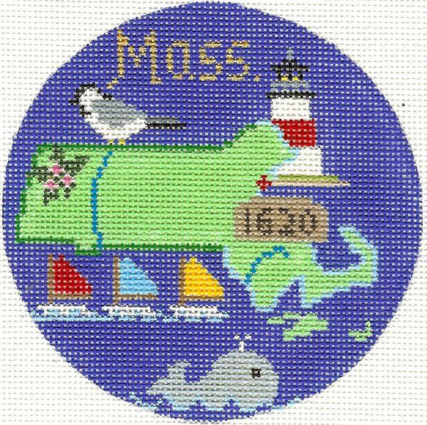 Massachusetts Ornament 4.25 circle