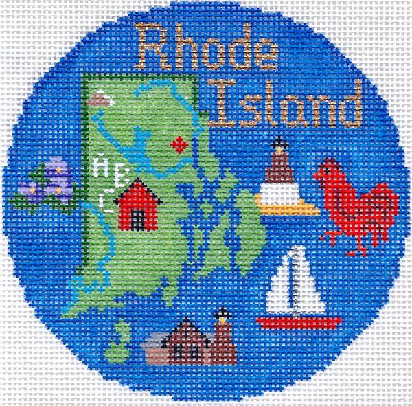 Rhode Island Ornament 4.25 round – Violet (state flower) design