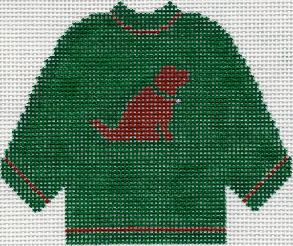 Green Sweater with Chocolate Lab Ornament 5.5 x 4.5
