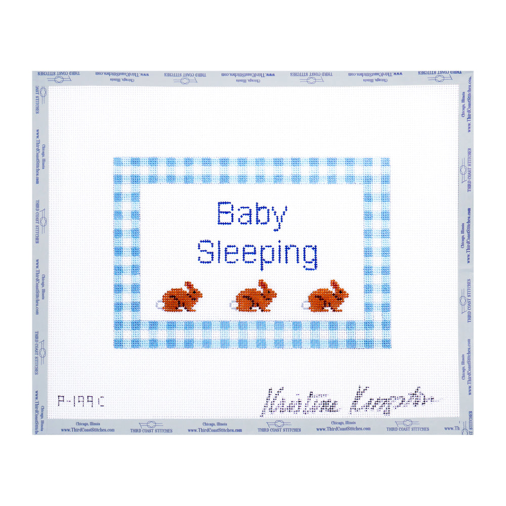 Gingham Baby Sleeping Bunny: Blue