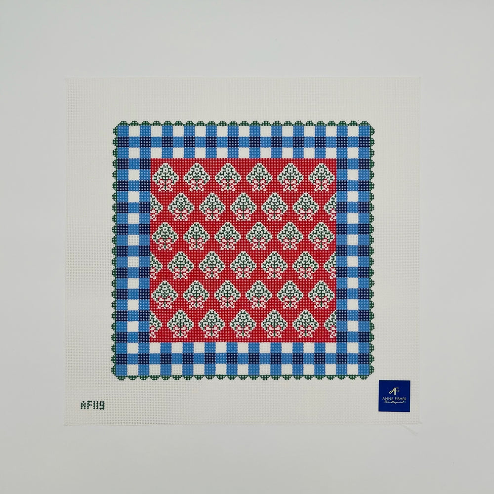 Red Holiday Pillow w/Blue Gingham