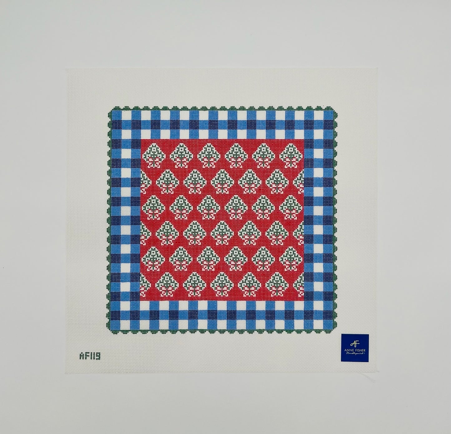 Red Holiday Pillow w/Blue Gingham