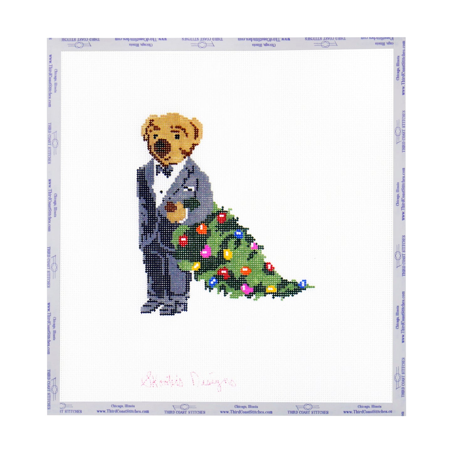 Tuxedo Bear with Christmas Tree