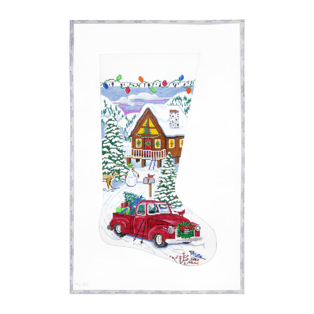 Ski Cabin Red Truck Stocking