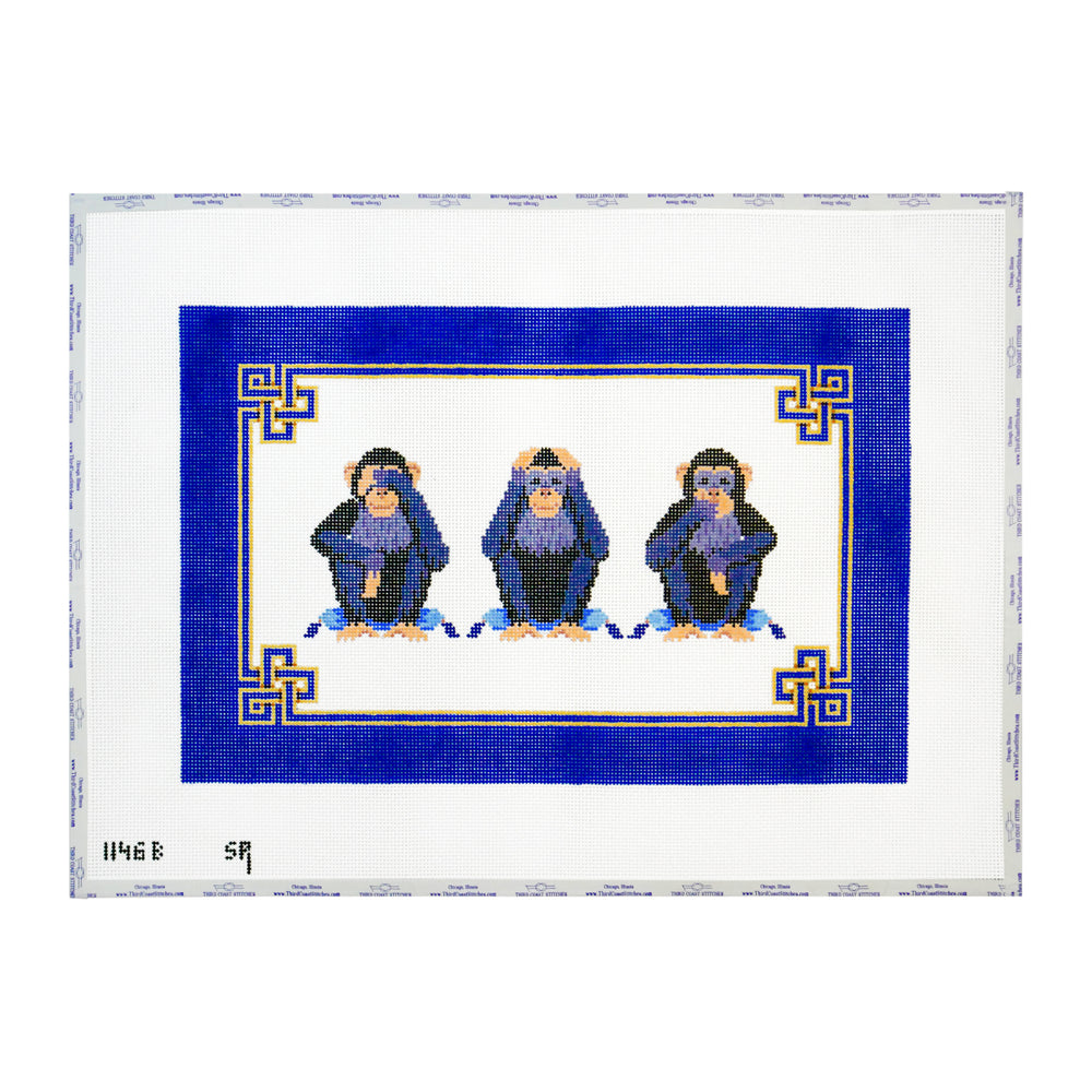 Hear, See, Speak No Evil Pillow: Blue
