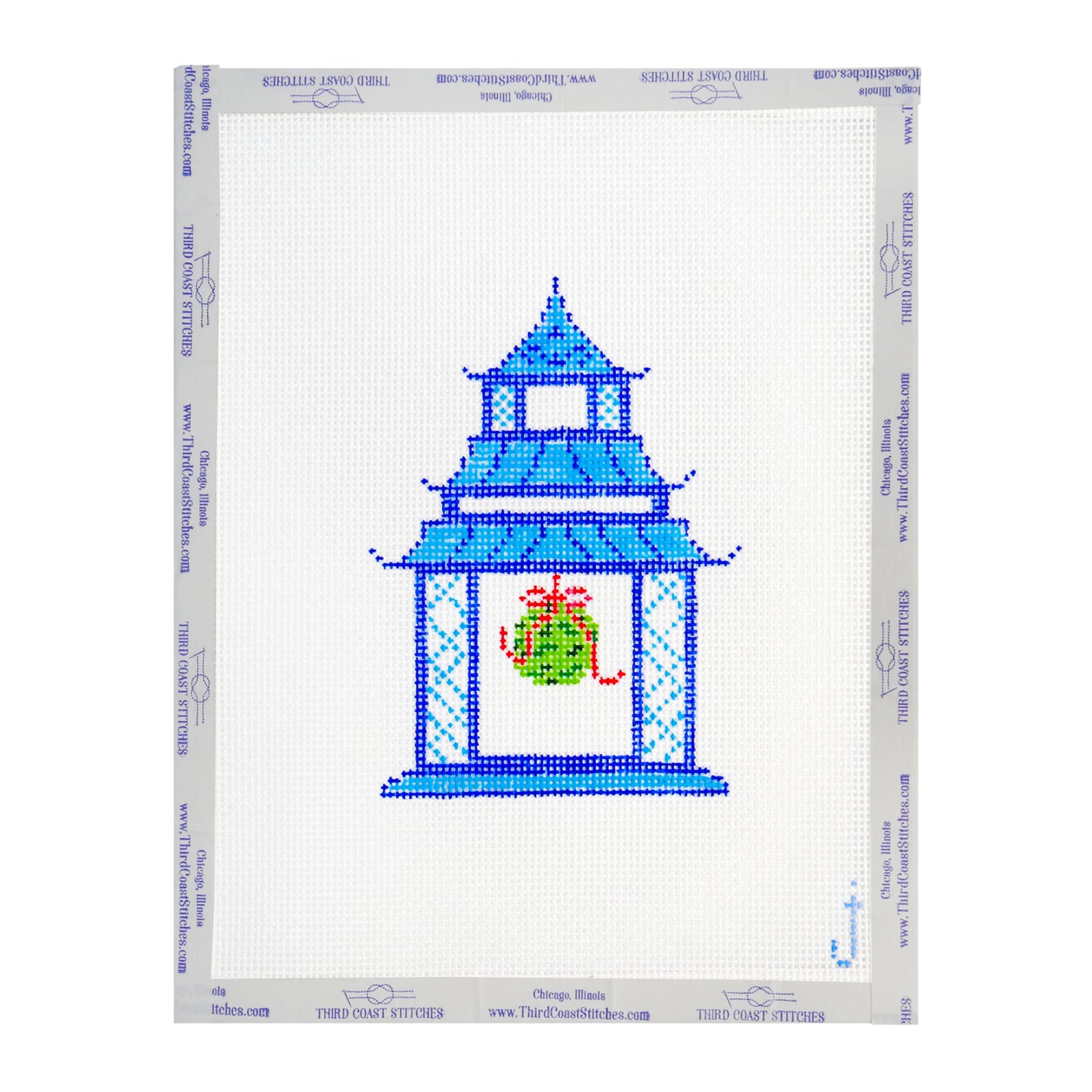 Blue and White Pagoda with Mistletoe