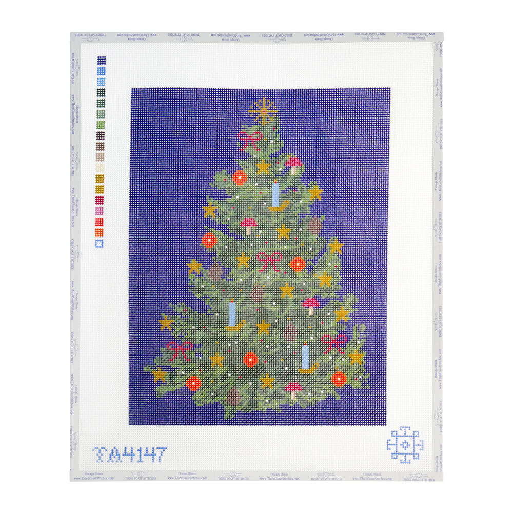 Christmas Tree with Mushrooms on Navy