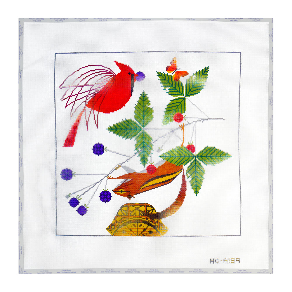 Cardinal, Chipmunk, and Butterfly Scene