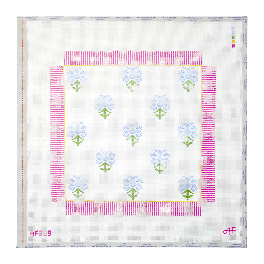 Blue Block Print with Pink Stripes