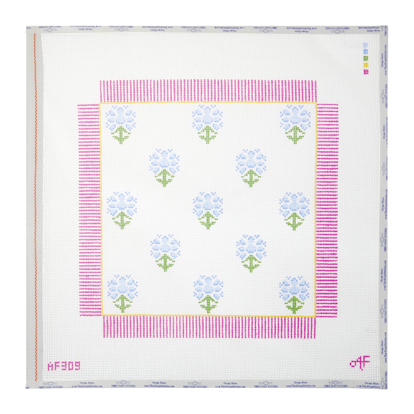Blue Block Print with Pink Stripes