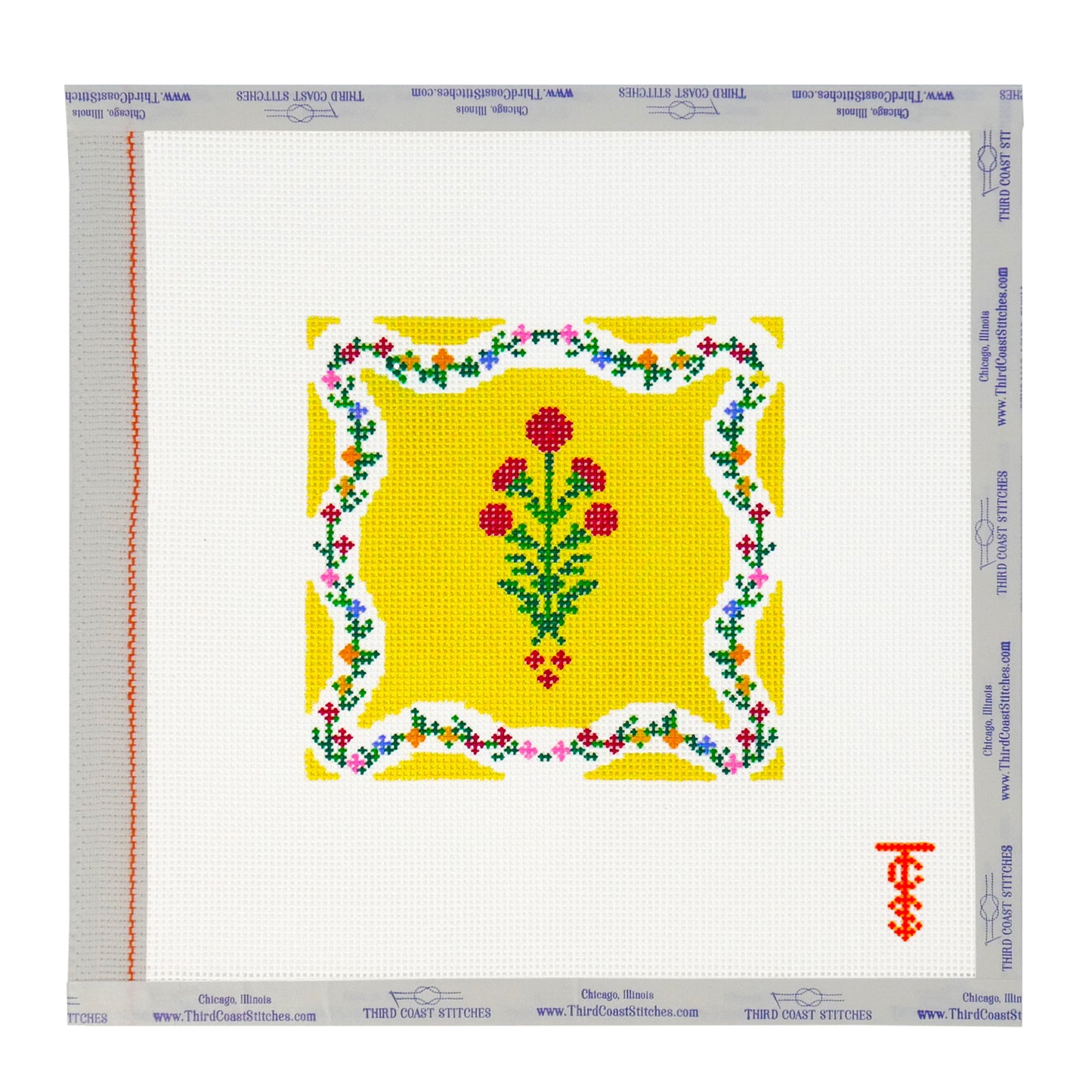 Wavy Floral Square: Red Flower