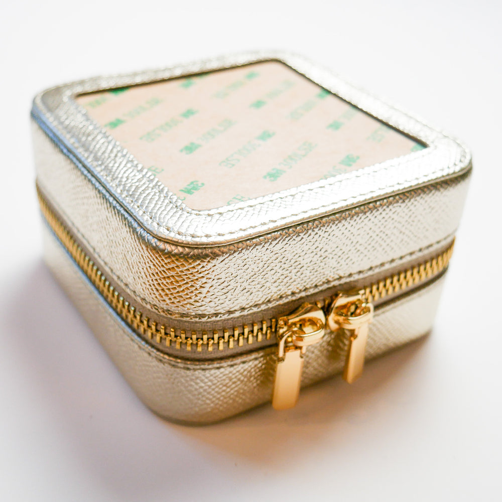 Gold 4" Pebbled Leather Self-Finishing Jewelry Box